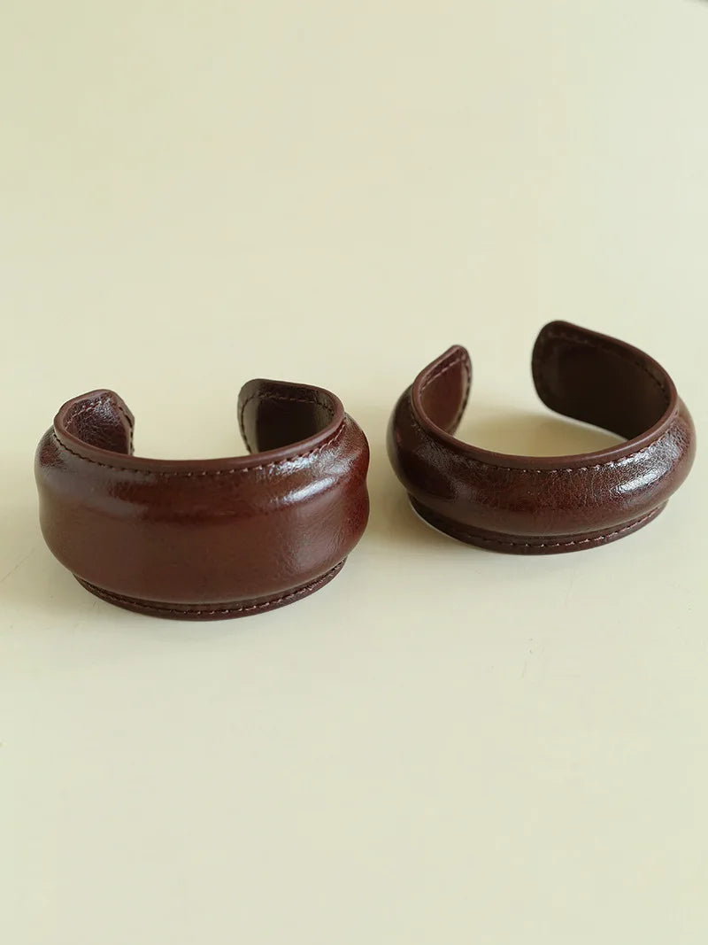 Elegant Minimalist Leather Wide Cuff Bracelet for Women