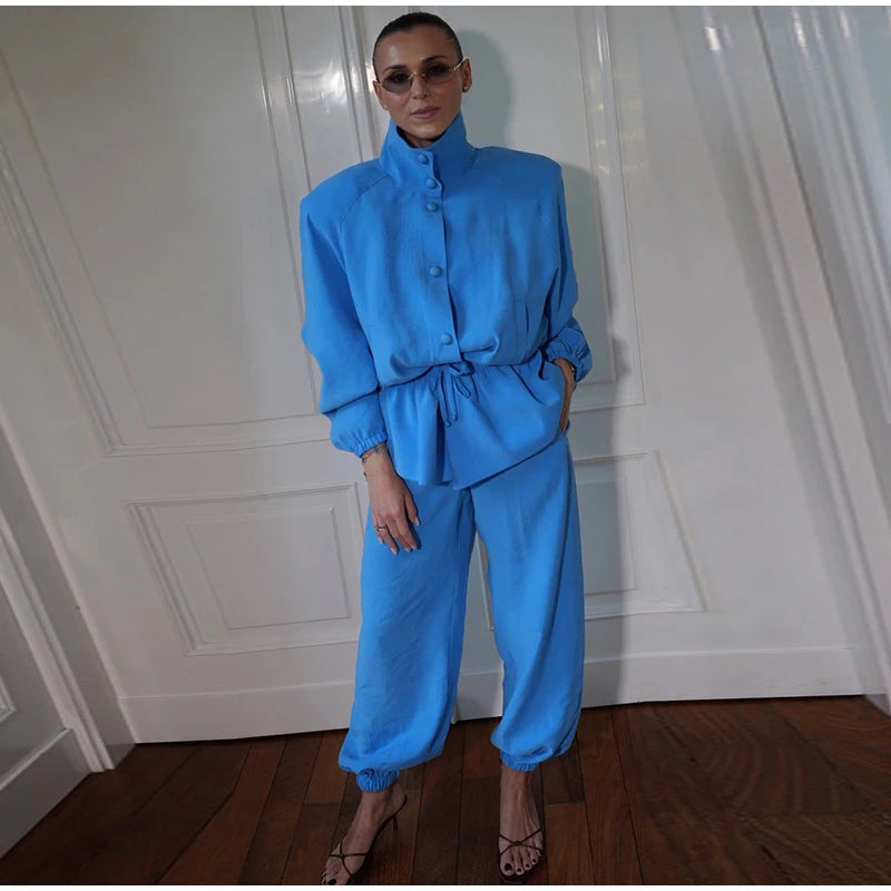 Ruffle Hem Jacket and Jogger Pants Two Piece Set for Women