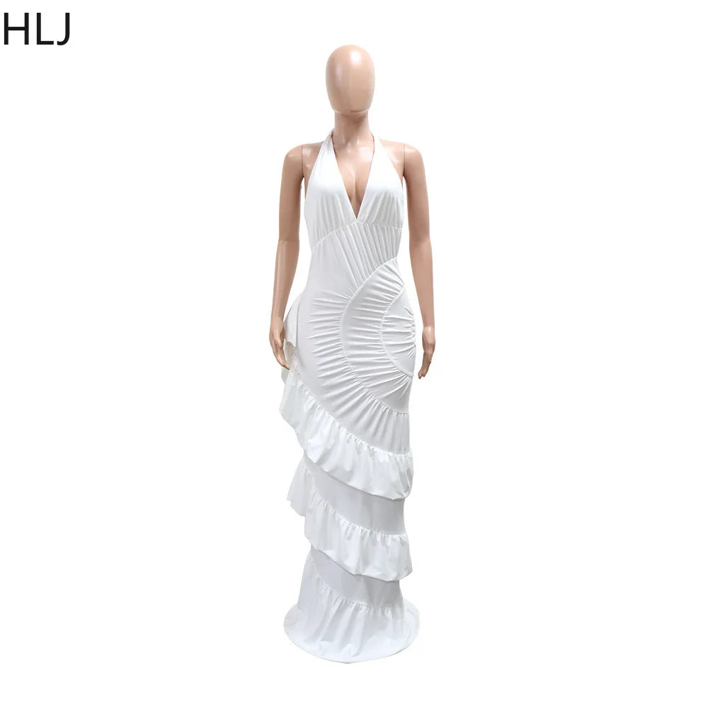 Halter Neck Ruched Satin Mermaid Evening Dress for Women