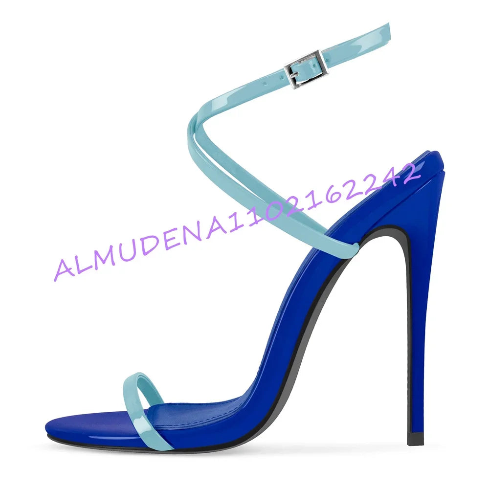 Two-Tone Patent Leather Stiletto Ankle Strap Sandals for Women