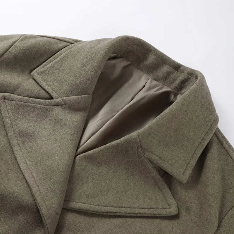 Double Breasted Cropped Jacket With Turn Down Collar for Women