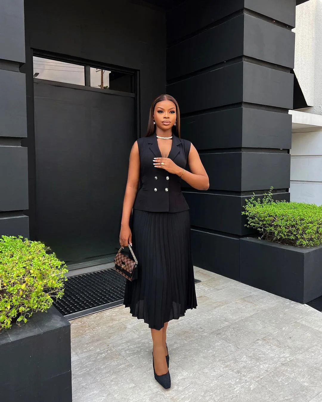 CM.YAYA Street OL Work Women's Set Sleeveless Vest Tops and Pleated Skirts Suit 2024 Summer INS Two 2 Piece Set Outfit Tracksuit