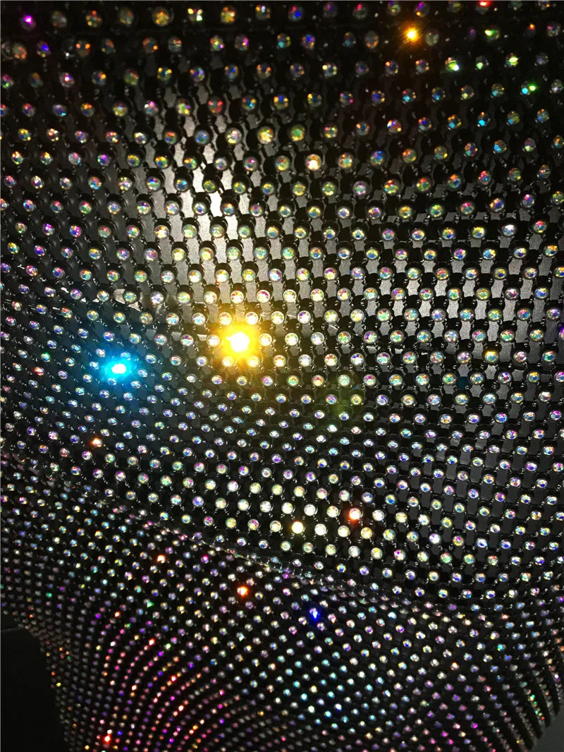 Glitter Rhinestone Long Fishnet Split Skirt for Women