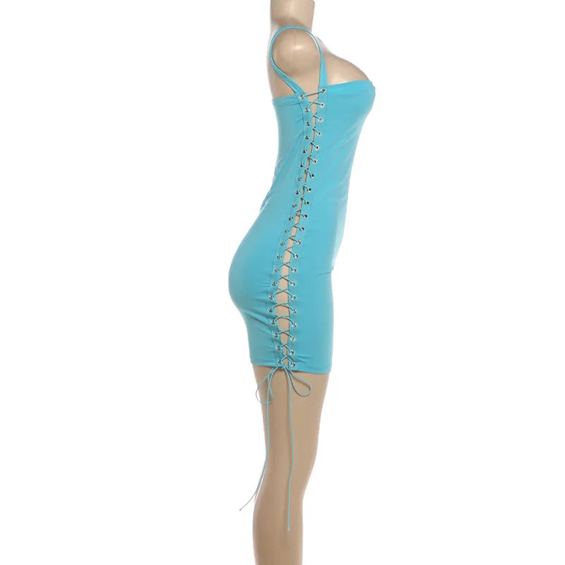 Hollow Out Grommet Lace Up Bodycon Mini Dress for Women