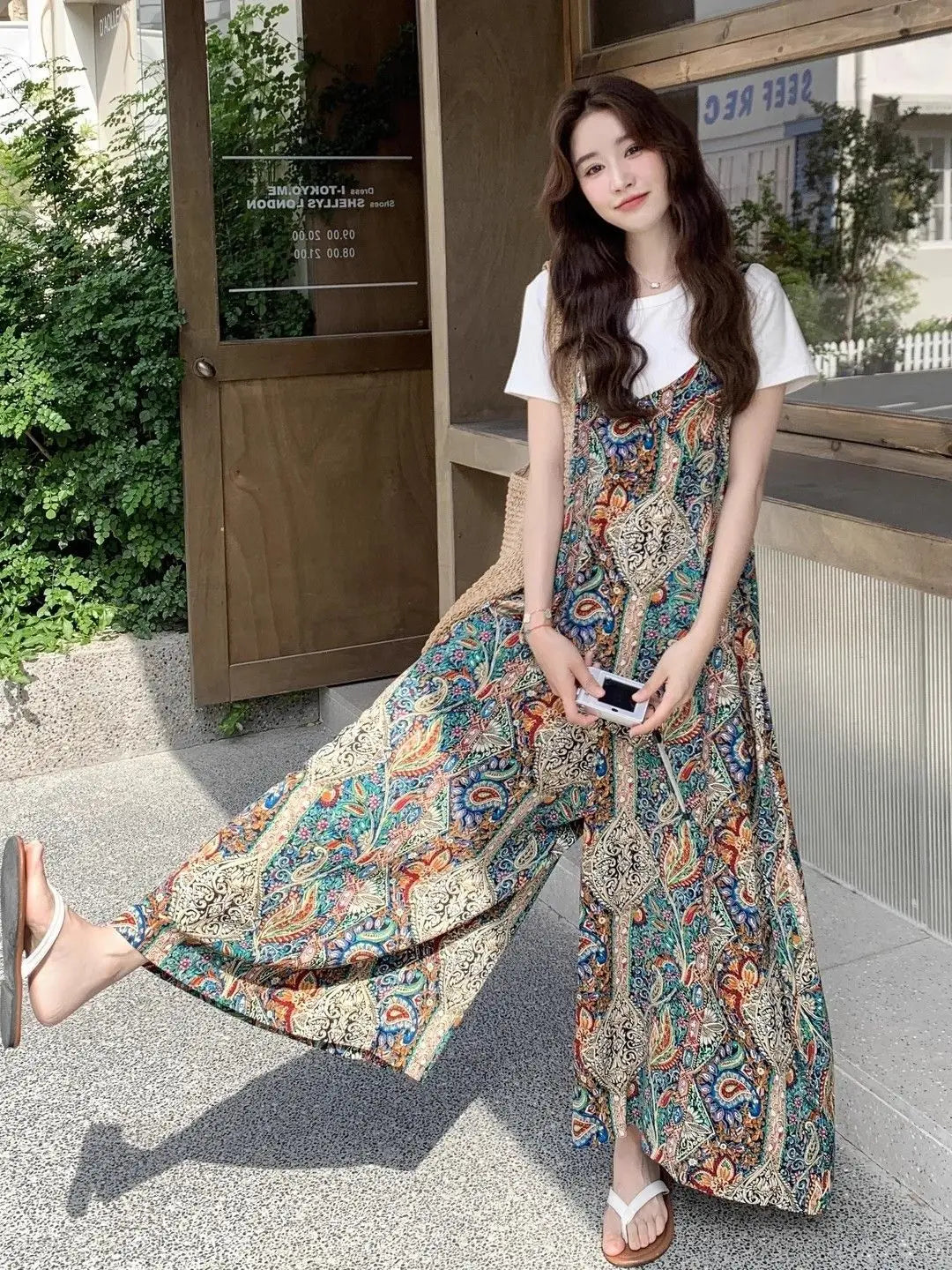 Vintage Bohemian Printed Wide Leg Casual Jumpsuit For Women