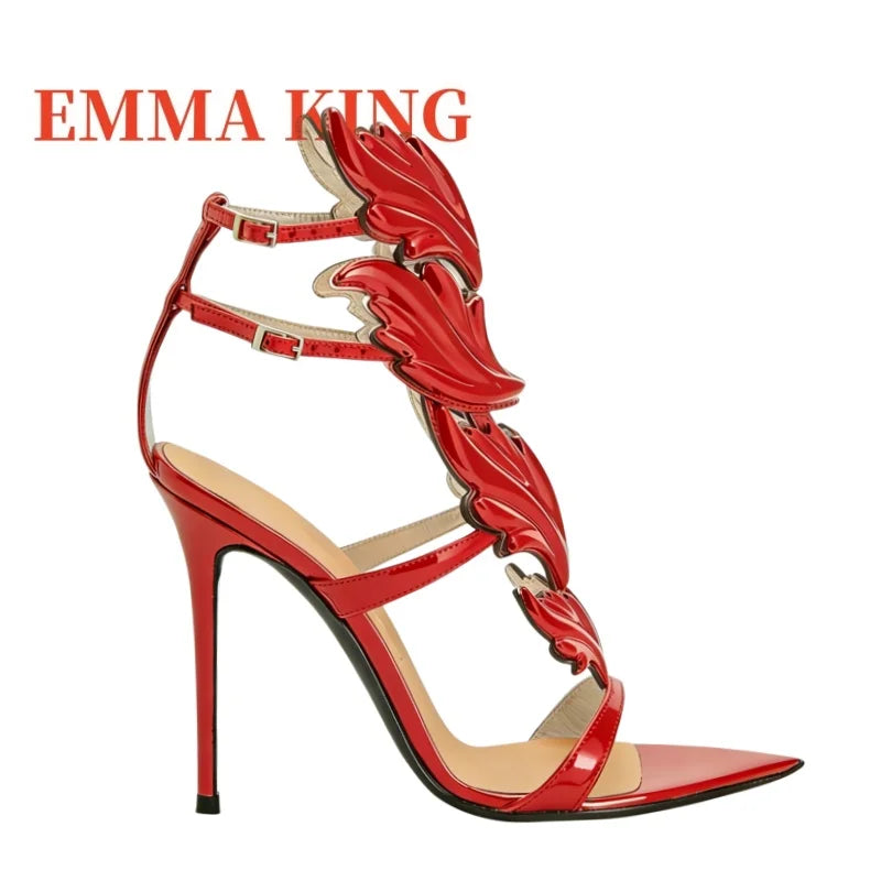 Metallic Winged Ankle Strap High Heel Sandals for Women