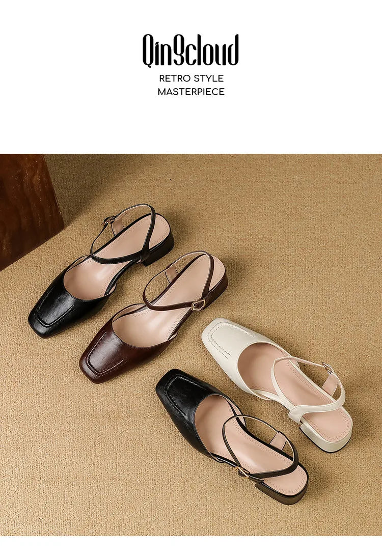 Elegant Square Toe T Strap Sandals