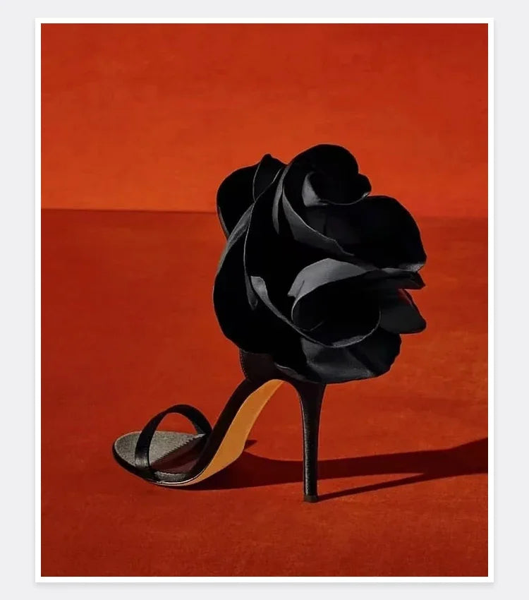 Floral Round Toe Slim Heel Party Sandals for Women
