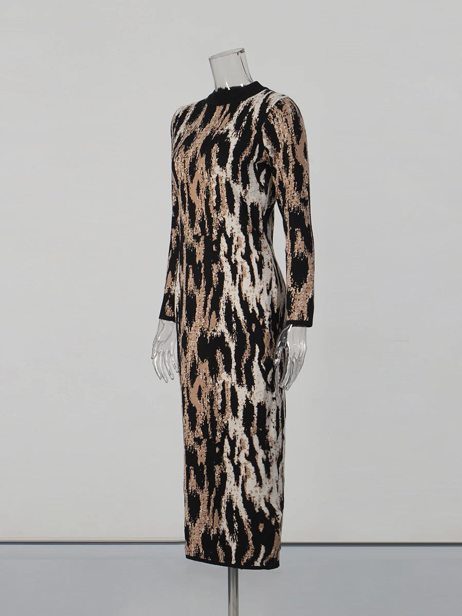 Leopard Print Long Sleeve Sheath Dress