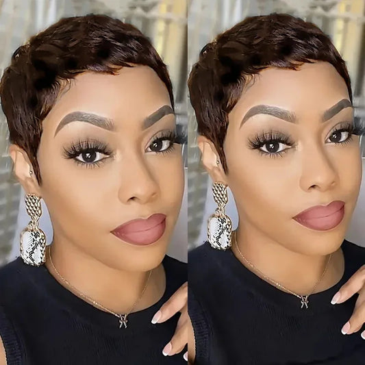 Brown Short Pixie Human Hair Wigs Brown Short Wigs For Black Women Full Machine Made Wig Short Brown Wig Pixie Cut Wigs