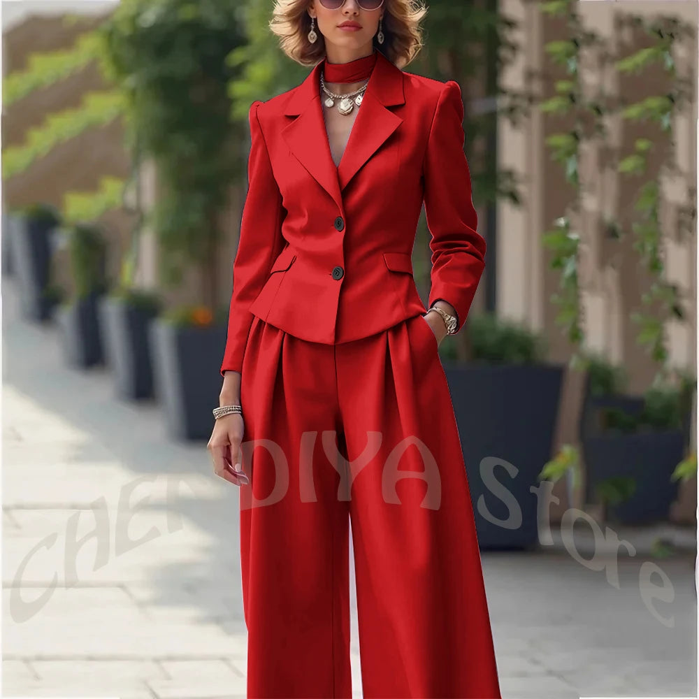 Elegant Notch Lapel Tailored Two Piece Suit Set for Women