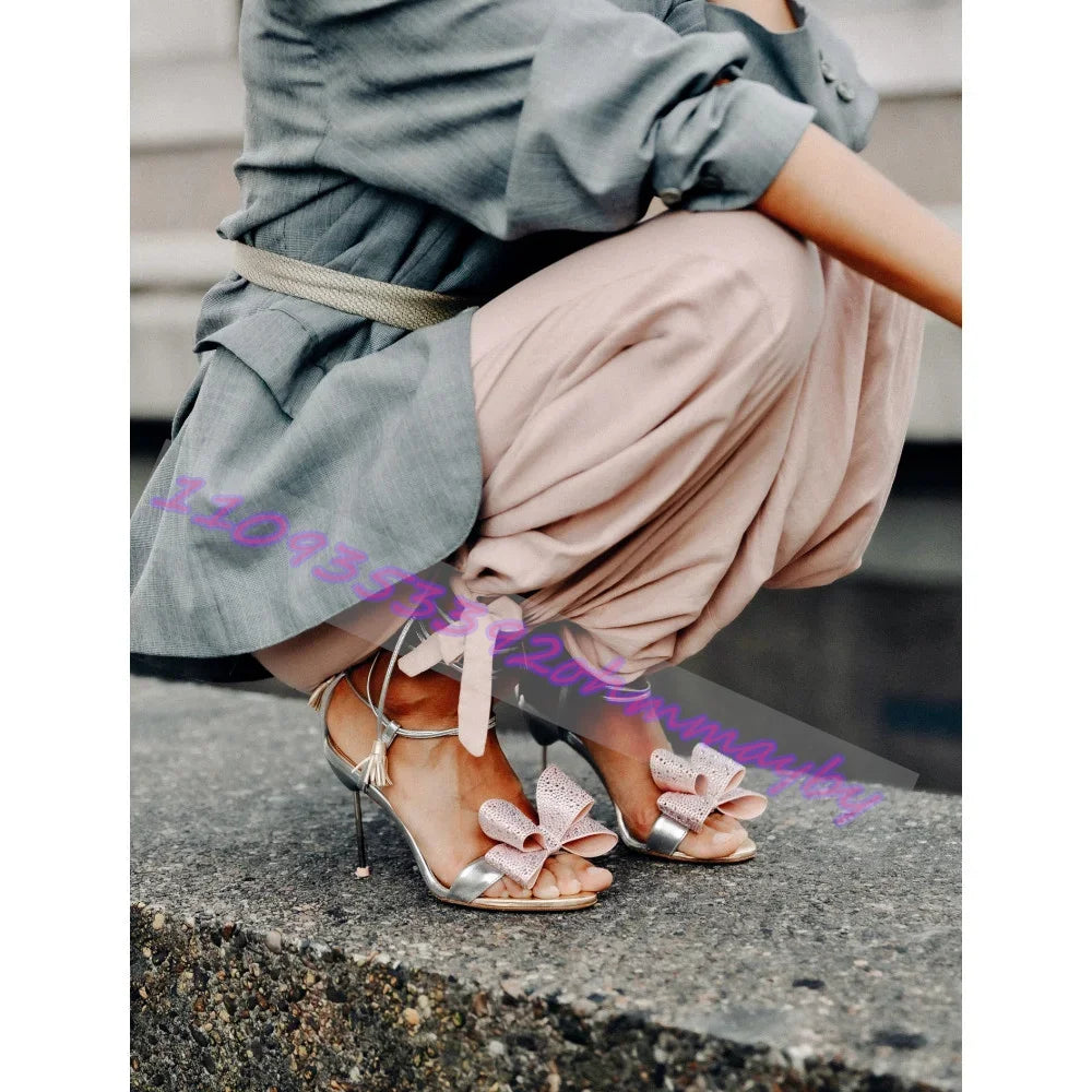 Rhinestone Bow Open Toe Ankle Wrap High Heel Sandals for Women