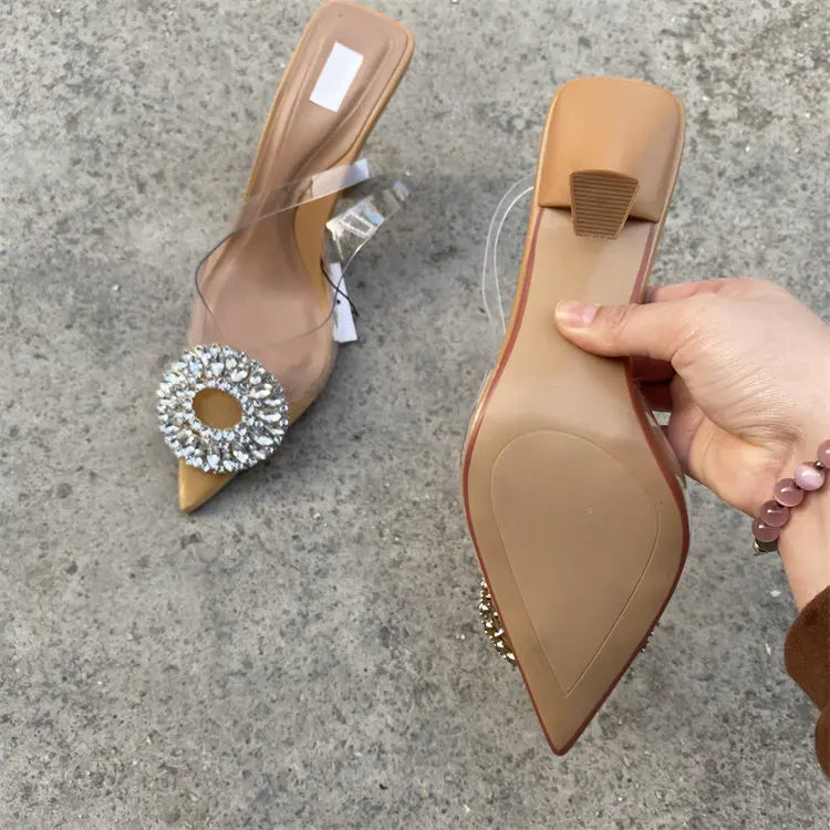 Crystal Pointed Toe High Heel Slingback Sandals for Women