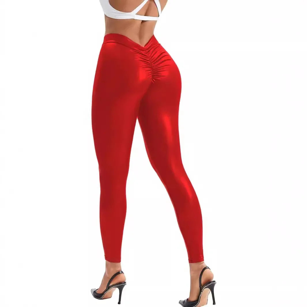 Sexy Pants for Women Fashionable and Versatile Pencil PU Leather Elastic Tight V-waist Trousers Female Summer and Fall 2025 New