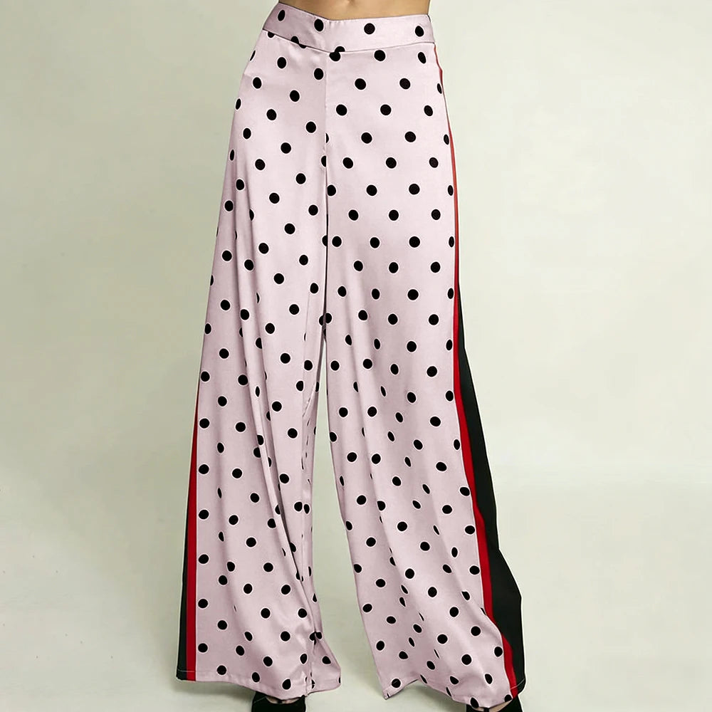 Elegant High Waist Polka Dot Wide Leg Satin Pants For Women