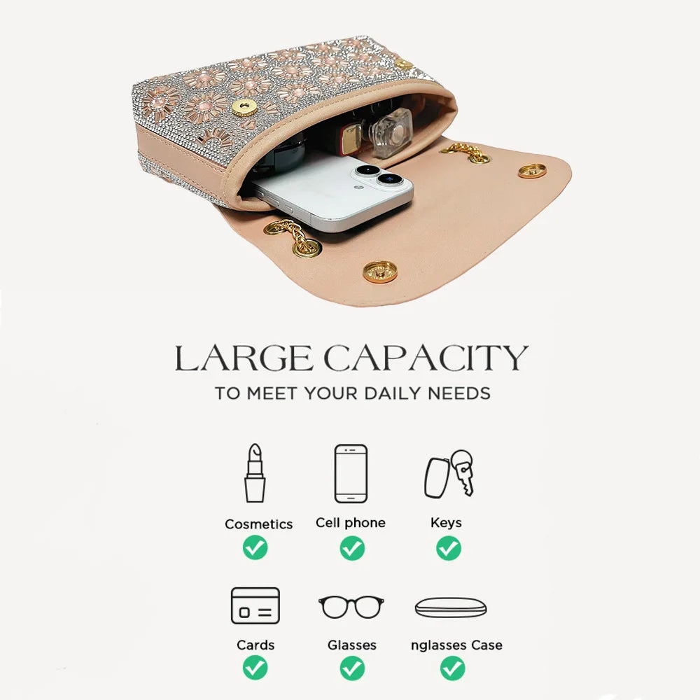 Full Rhinestone Square Shoulder Messenger Bag for Women