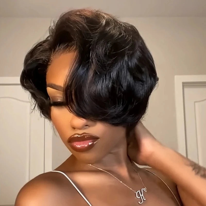 Short Pixie Lace Front Bob Wig With Human Hair for Women
