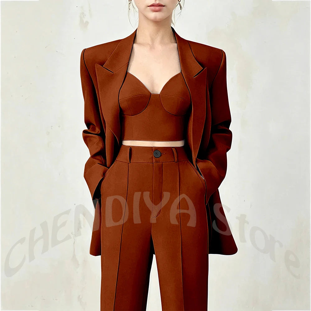 Business Casual Women's Suit Two Piece Peaked Lapel Stylish Double Breasted Formal Outfit Female Jacket Pants Customized
