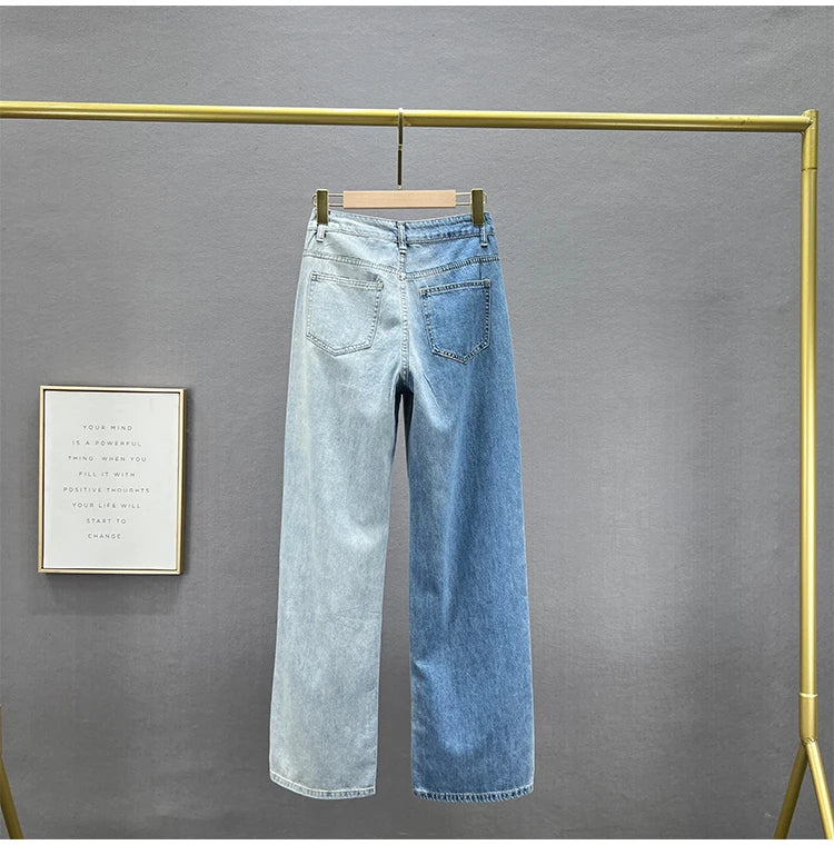 High Waist Wide Leg Jeans Women's Summer New Sle Diamond Embellied Hong Kong Sle Loose Fit Slimming Long Pants