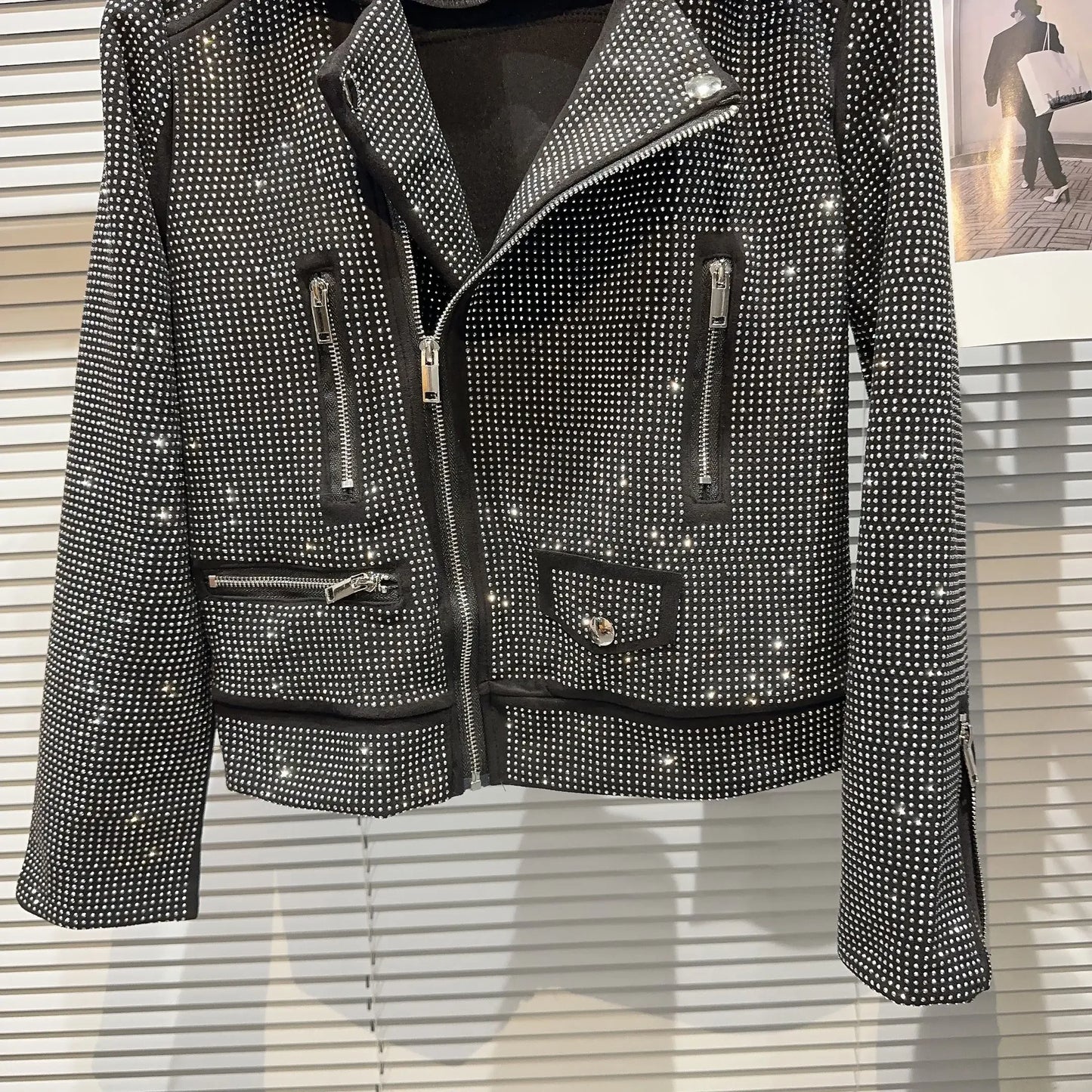 Sequined Embellished Zip Front Bomber Jacket For Women