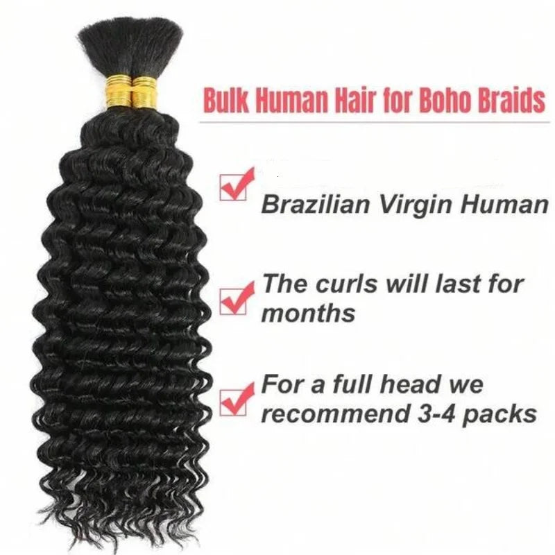 Deep Wave Human Braiding Hair Extensions for Women