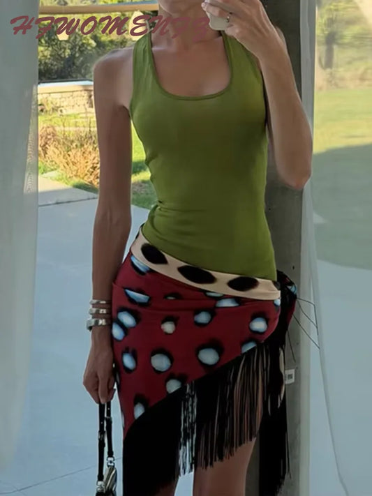 Leopard Patchwork Fringe Mini Skirt