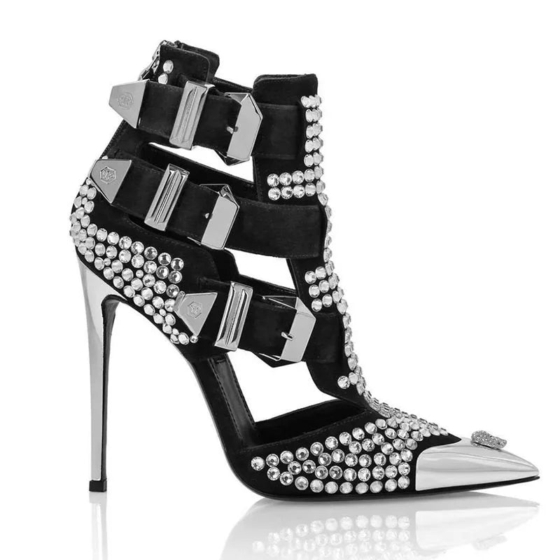 Crystal Embellished Pointed Toe Stiletto Sandals for Women