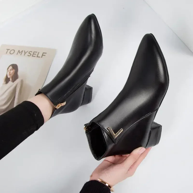 Pointed Toe Square Heel Platform Boots