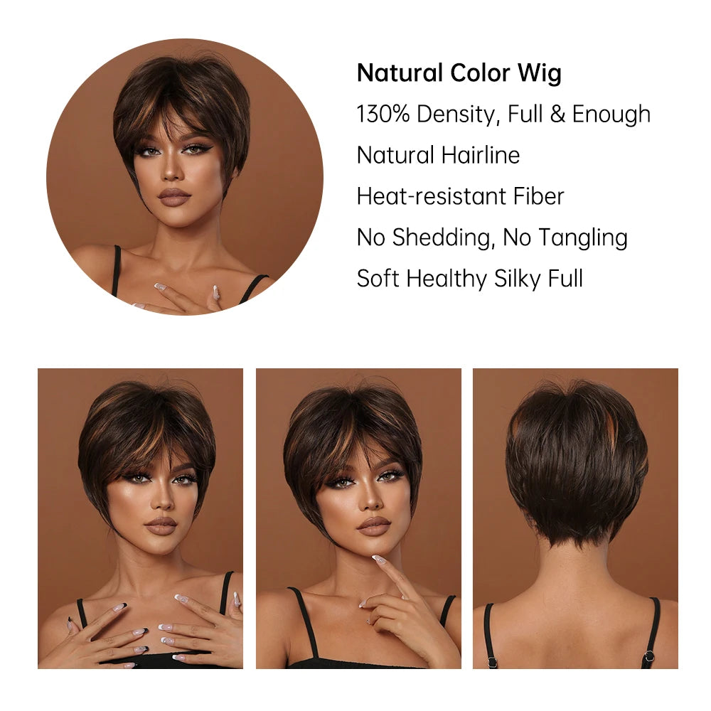 Short Pixie Cut Synthetic Wig With Bangs for Black Women
