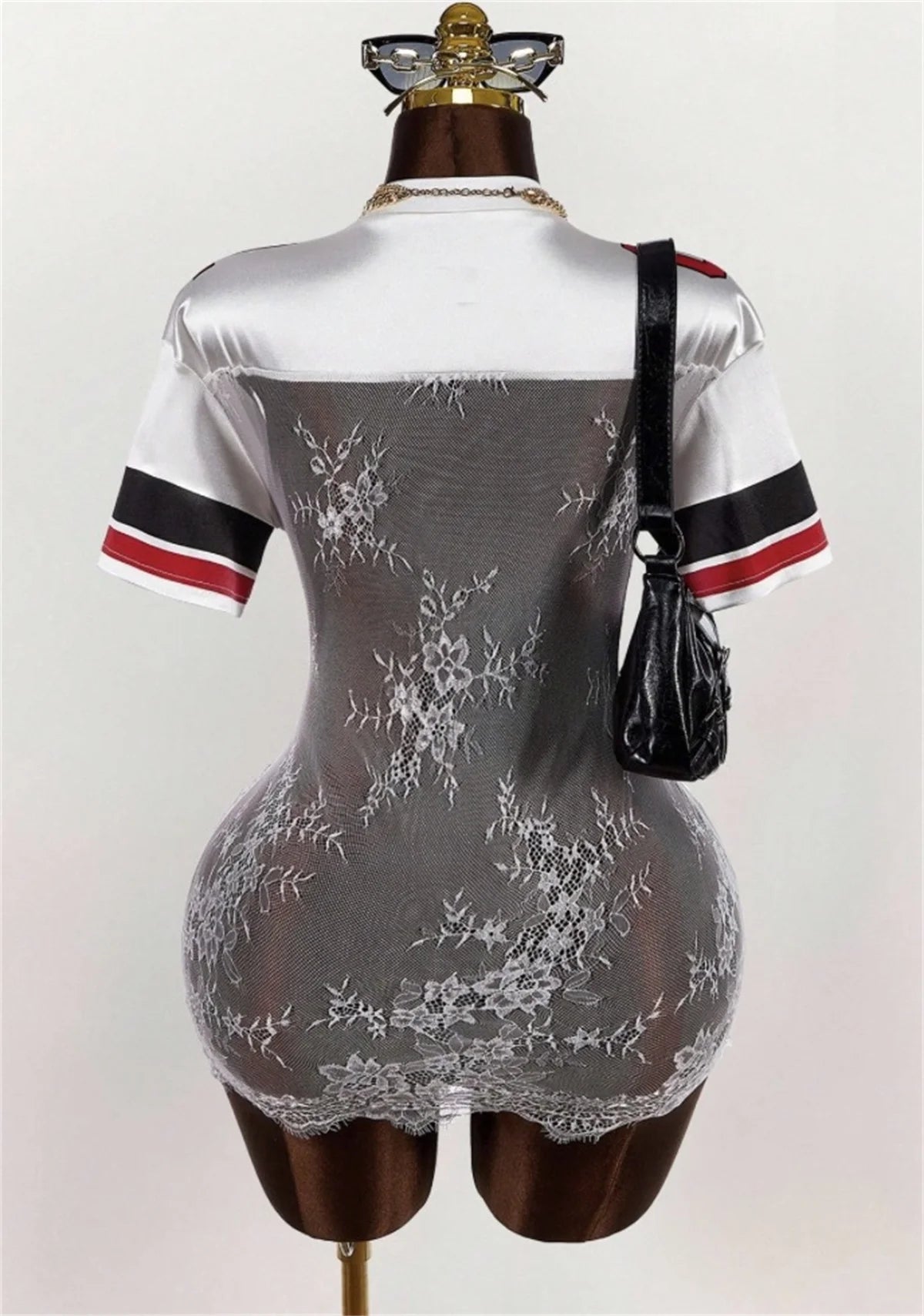 Jacquard Lace Patchwork See Through Stretch Mini Dress for Women