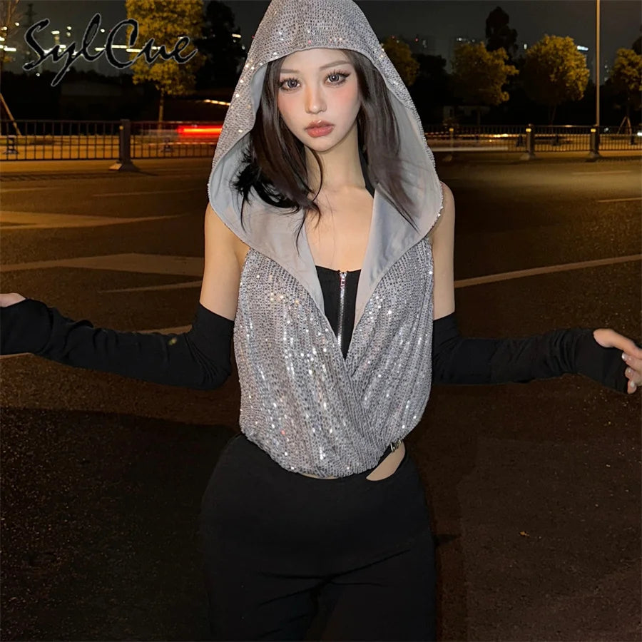 NIBBER 2026 Spring New Contrast Color Fashionable Personalized High Street All-match Stacked Cool Casual Women's Hooded Top Suit