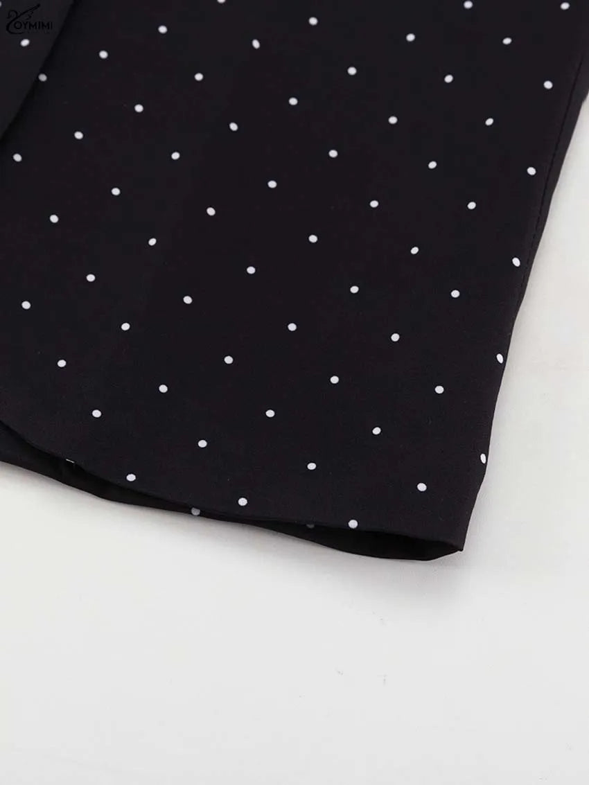 Oymimi Fashion Black Print Two Piece Outfits Woman Elegant Short Sleeve Button Blouses And High Waisted Slim Mid-Calf Skirt Sets