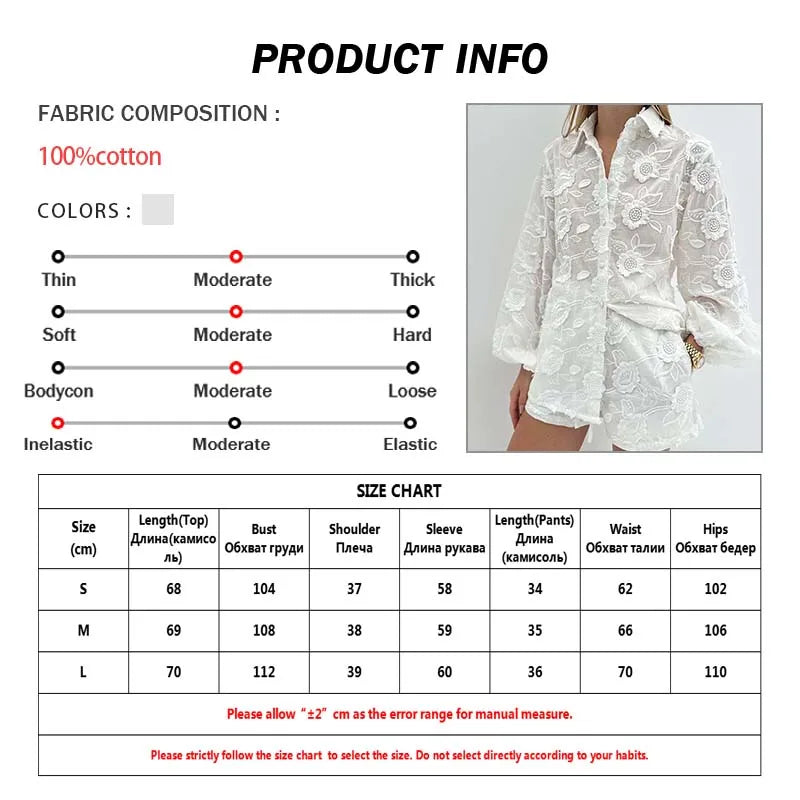 Oymimi Summer White Cotton 2 Piece Sets Women Outfit Casual Jacquard Button Wrist Sleeve Shirts And High Waist Shorts Female Set