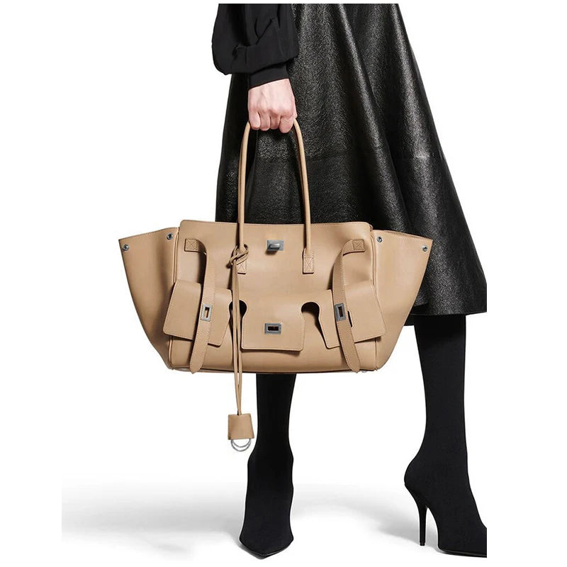 Luxury High Quality Tote Bag Brand Texture Lock Wing Bag Solid Color Simple New Horizontal Square Bag Women's Commuter Handbag