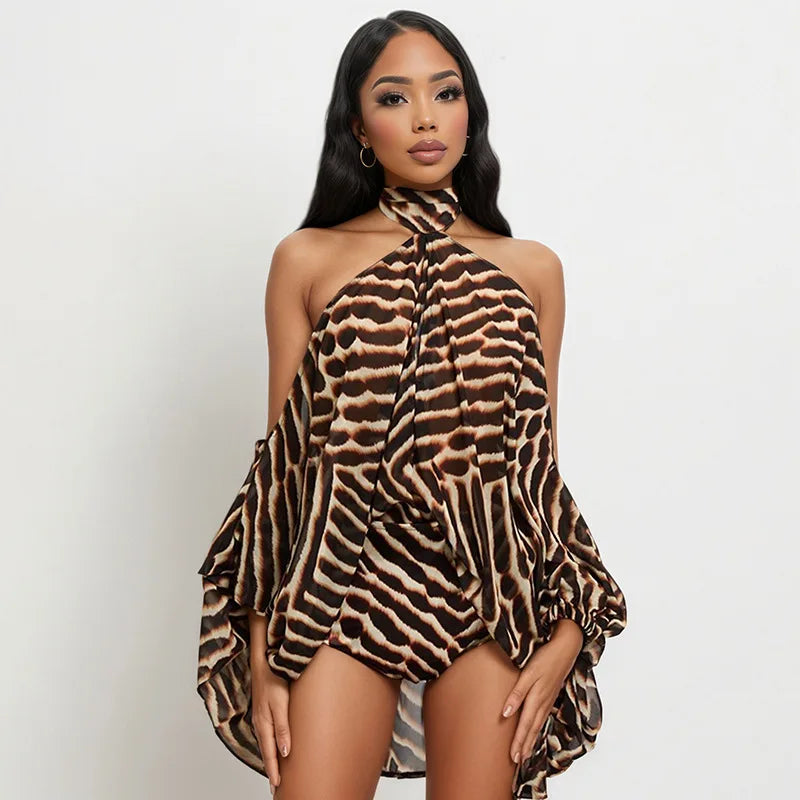 Striped Halter Off Shoulder Two Piece Set for Women