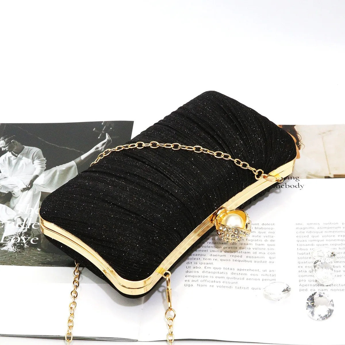 Elegant Pleated Chain Clutch Evening Bag for Women