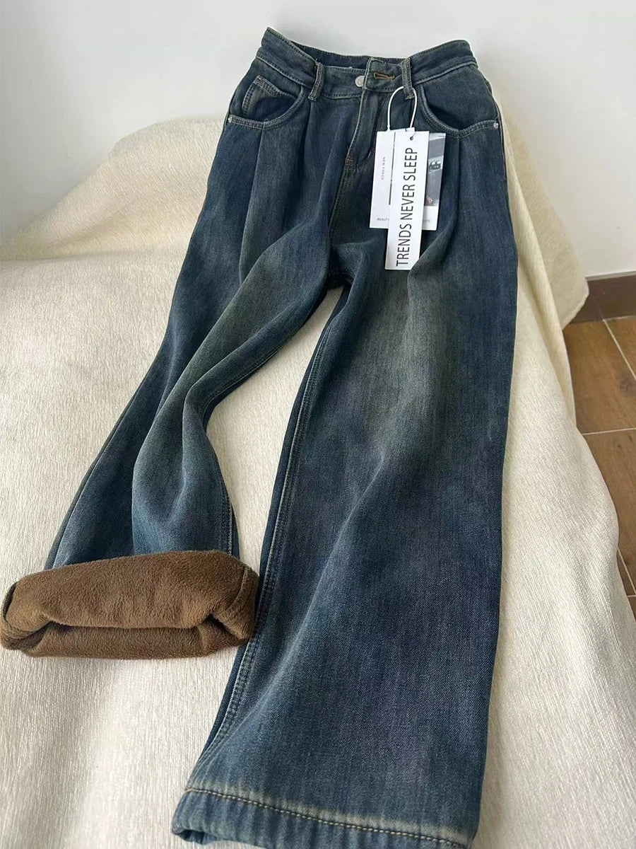 Velvet Baggy High Waist Denim Jeans