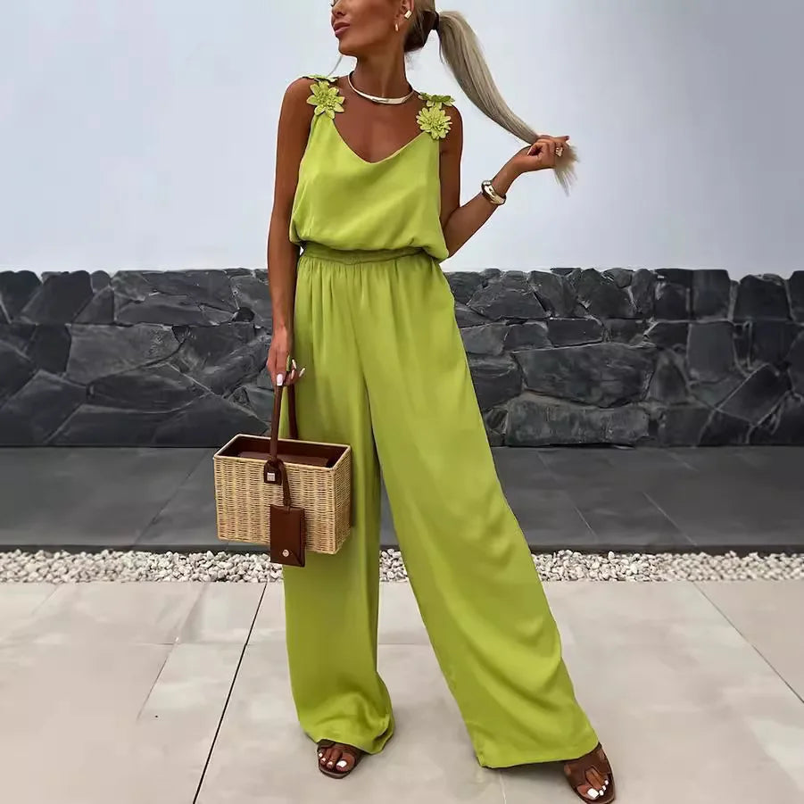 2024 Ladies Off Shoulder Sleeveless Jumpsuit Summer Women Casual Solid Rompers Streetwear Long Playsuits Overalls With Pockets