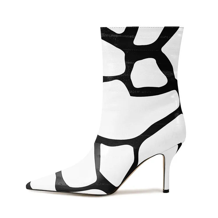 Fashion Trendy Pointed Toe High Heel Ankle Boots With Side Zipper for Women