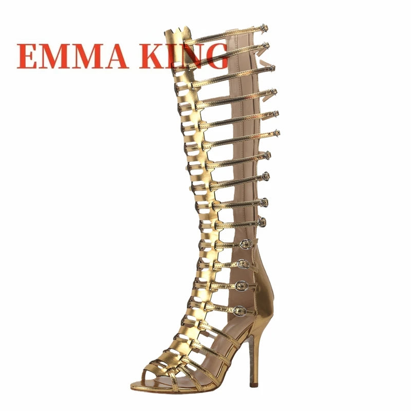Knee High Gladiator Sandals with Buckles for Women