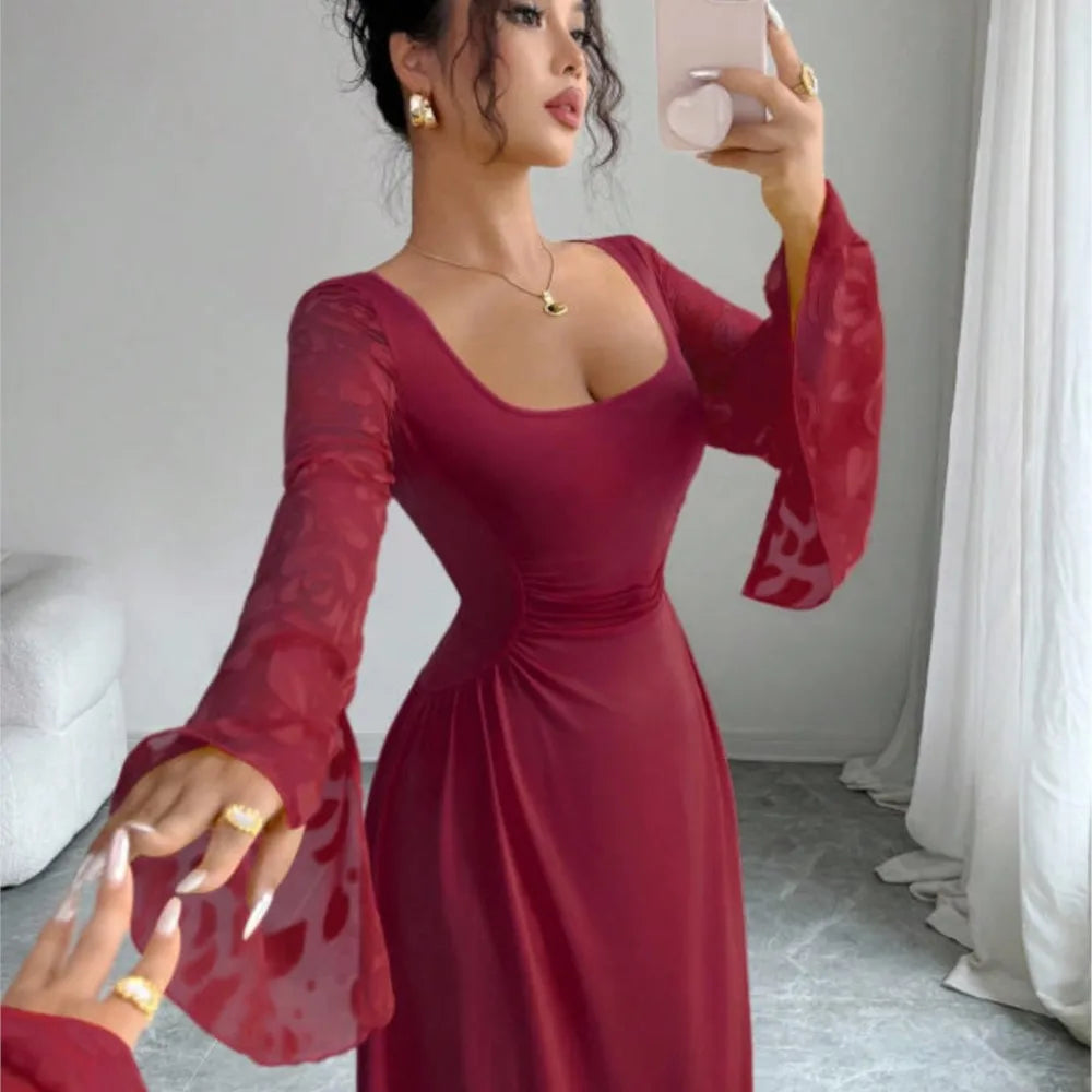 Elegant Solid Color Classic A-Line Midi Dress for Women
