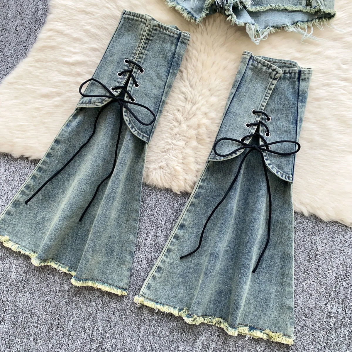 Edgy Summer Denim Three Piece Set With Shorts for Women