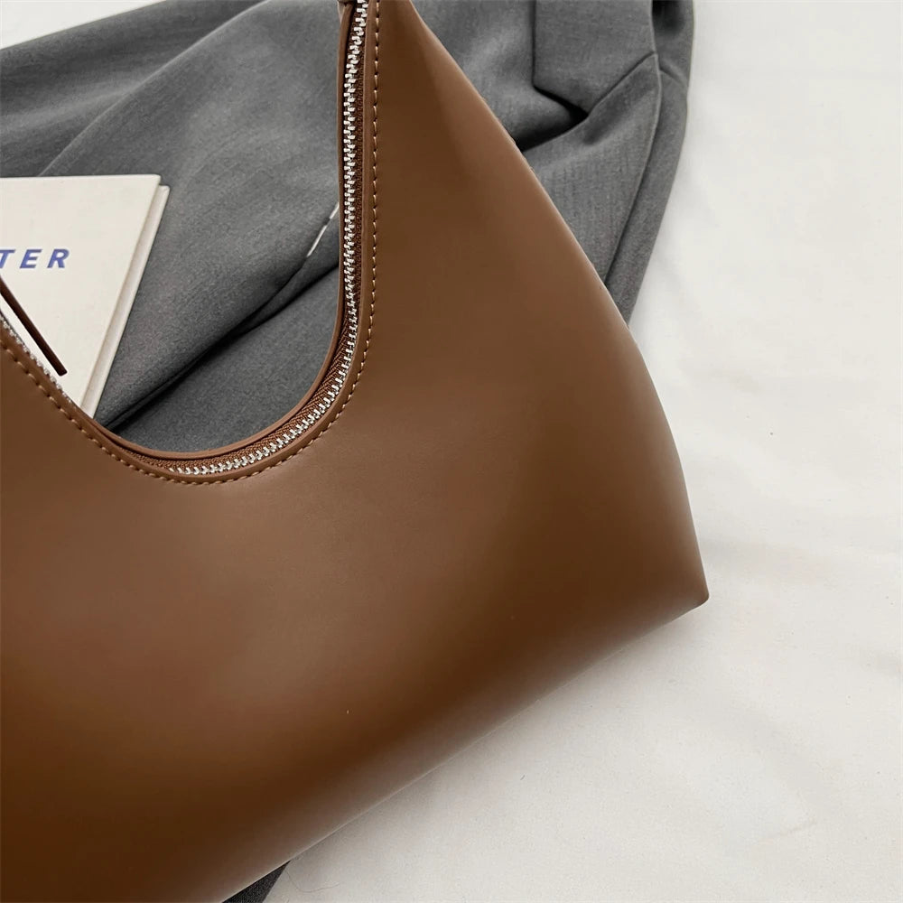 Minimalist Pure Color Polyurethane Leather Shoulder Bag for Women