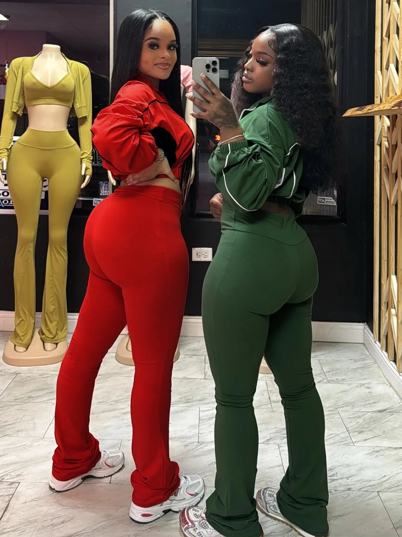 FAGADOER Casual Stripe Patchwork 2 Pieces Set for Woman Zip Long Sleeves Ruched Crop Top + Flare Pants Tracksuit Female Jogger
