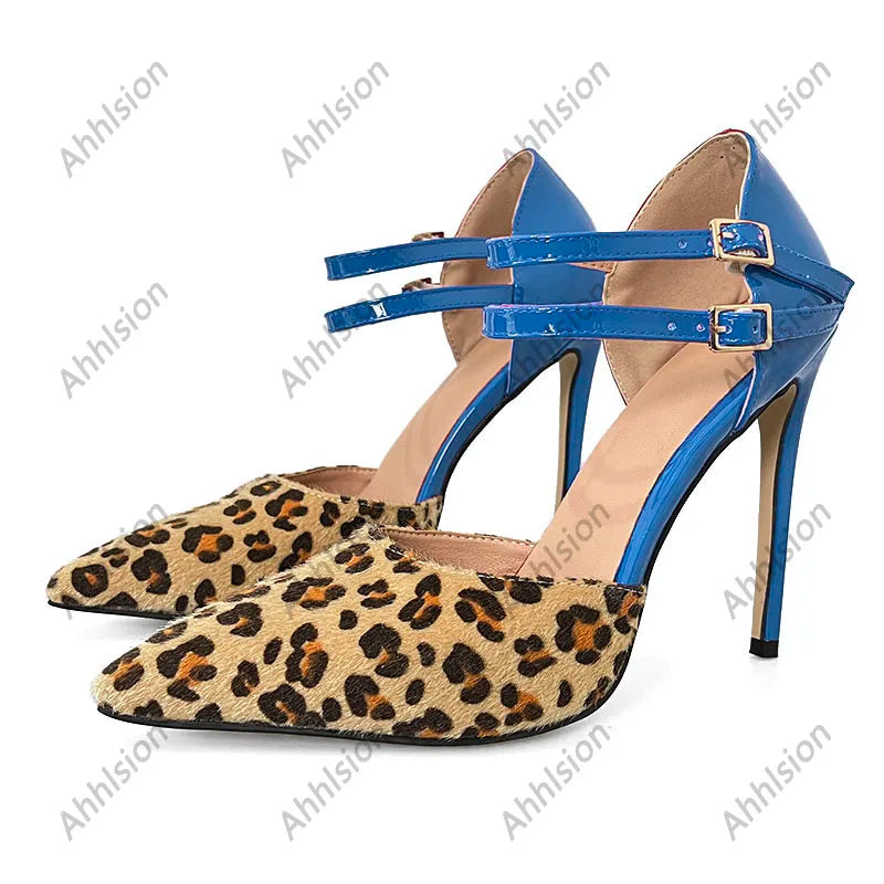 Red Elegant Pointed Toe Buckle Strap Heels for Women