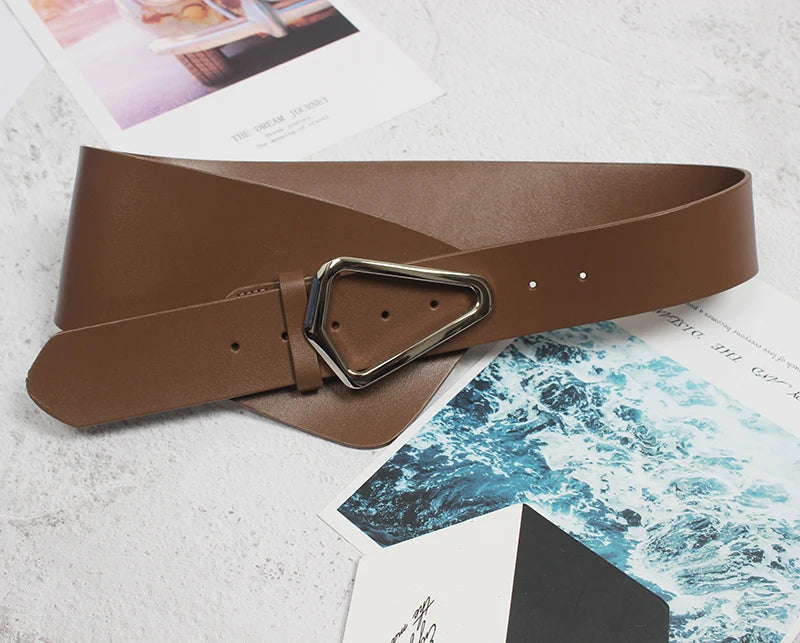 [EAM]  Irregular Genuine Leather Wide Multicolor Belt Personality Women New Fashion Tide All-match Spring Autumn 2025 1DD3996