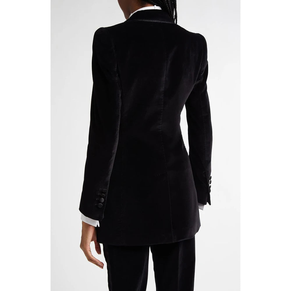 Classic Black Flannel Two Piece Business Suit For Women
