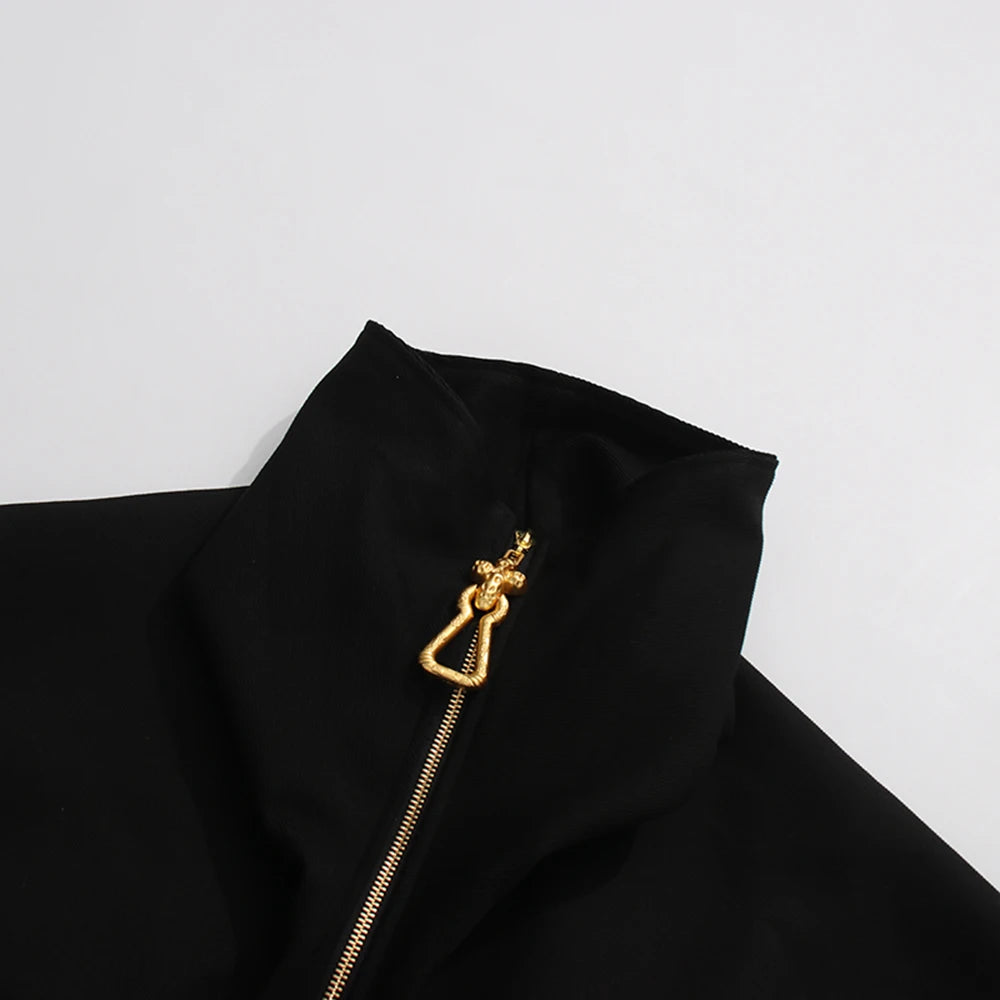 TWOTWINSTYLE Solid Design Sense Loose Jackets For Women Lapel Long Sleeve Spliced Zipper Casual Jacket Female Fashion KJA542480