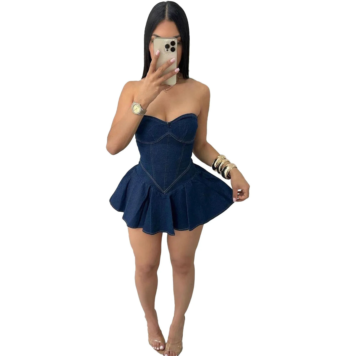 Strapless Backless Denim Mini Dress