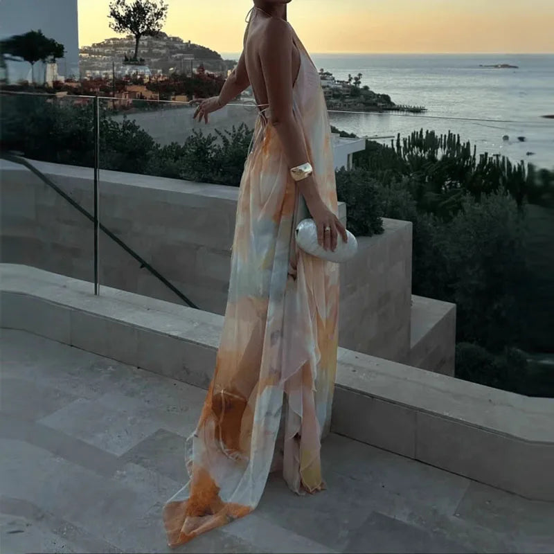 Bohemian Backless Printed Elegant Maxi Dress for Women